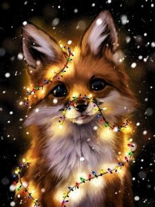 Kerst sneeuw vosje; Diamond painting Kerstmis